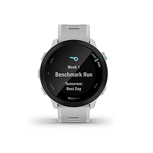 Garmin Forerunner 55 Easy to Use Lightweigh GPS Running Smartwatch, Running and Training Guidance, Safety and Tracking Features included, White