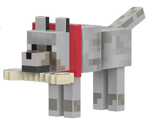 Minecraft Diamond Wolf Action Figure with Accessories Including Magnetic Bone, 5.5-inch Toy Collectible, HLN41