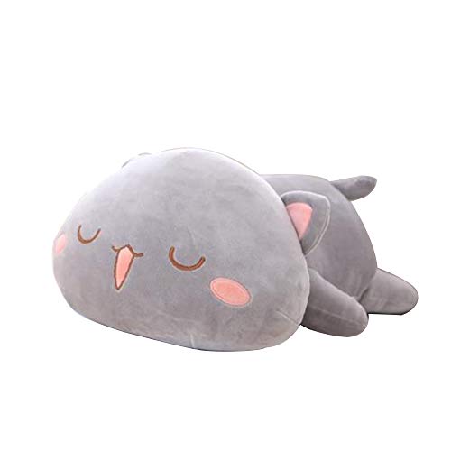 OUKEYI Cute Kitten Plush Toy Stuffed Animal Pet Kitty Soft Anime Cat Plush Pillow, Plush Cat Doll Soft Stuffed Kitten Pillow Doll Toyfor Kids Gray