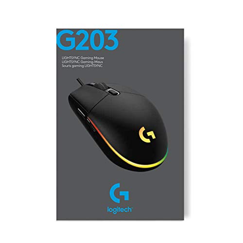 Logitech G203 LIGHTSYNC Gaming Mouse with Customizable RGB Lighting, 6 Programmable Buttons, Gaming Grade Sensor, 8K DPI Tracking, Lightweight - Black