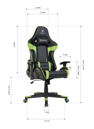 Oversteel - ULTIMET Professional Gaming Chair Leatherette, 2D Armrests, Height Adjustable, Reclining Backrest 180º, Gas Piston Class 3, Up to 120Kg, Green