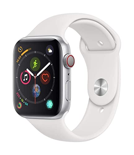 Apple Watch Series 4 44mm (GPS + Cellular) - Silver Aluminium Case with White Sport Band (Renewed)