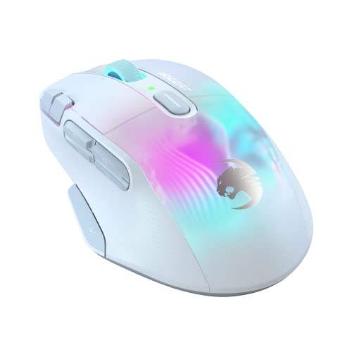 Roccat Kone XP Air – Wireless Gaming Mouse, 19K DPI Optical Sensor, 100h Battery, Charging Dock, AIMO RGB Lighting, White