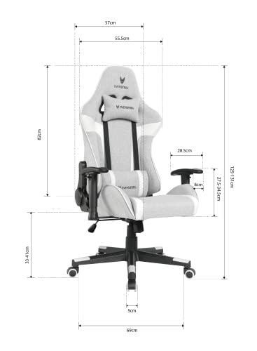 Oversteel - ULTIMET Professional Gaming Chair, Breathable Fabric, 2D Armrests, Height Adjustable, 180° Reclining Backrest, Gas Piston Class 3, Up to 120Kg, Gray/White