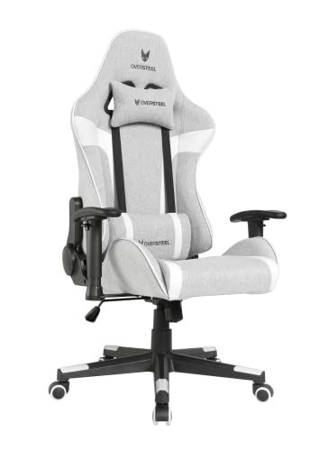 Oversteel - ULTIMET Professional Gaming Chair, Breathable Fabric, 2D Armrests, Height Adjustable, 180° Reclining Backrest, Gas Piston Class 3, Up to 120Kg, Gray/White