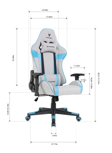 Oversteel - ULTIMET Professional Gaming Chair, Breathable Fabric, 2D Armrests, Height Adjustable, 180° Reclining Backrest, Gas Piston Class 3, Up to 120Kg, Gray/Blue