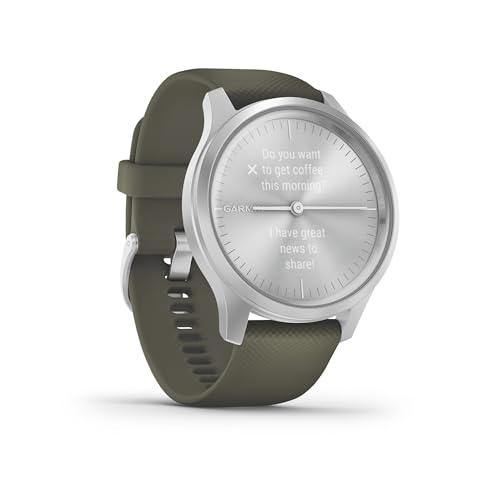 Garmin vívomove Trend, Stylish Hybrid Smartwatch with Health and Fitness functions, Real Watch Hands, Hidden Colour Touchscreen Display and up to 5 days battery life, Silver and Moss