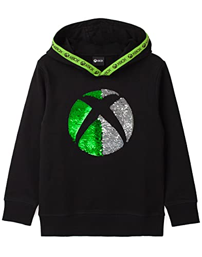 Xbox Hoodie For Boys & Girls | Kids Green Silver Game Flip Sequin Hooded Sweater | Childrens Gamers Jumper Clothing Merchandise 12-13 Years