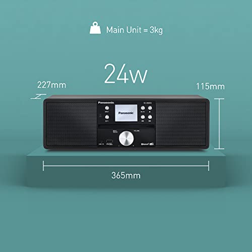 Panasonic SC-DM202EG-K Compact Micro Hi-Fi Stereo System with CD, DAB+/FM Radio, USB and Bluetooth, 24W Speakers, Remote Control, 2.4" TFT LCD Display, EQ Settings, Black.