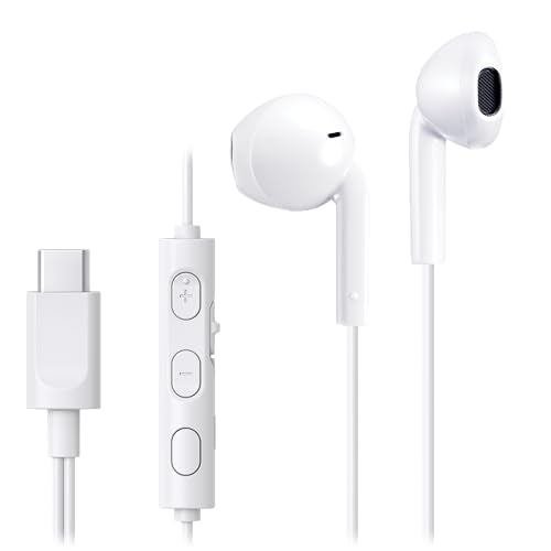 JVC HA-FR17UC-W Bud-Type USB-C Earphones with Built-in DAC for Powerful and Crystal Clear Sound, Practical Microphone and 3-Button Remote Control in Extremely Compact Design (White)