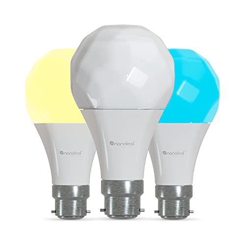 Nanoleaf Essentials B22 LED Bulbs, Pack of 3 RGBW Dimmable Smart Bulbs - Thread & Bluetooth Colour Changing Light Bulbs, Works with Google Assistant Apple Homekit, for Room Decor & Gaming