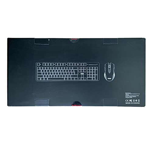 RedThunder K10 Wireless Gaming Keyboard and Mouse Combo, LED Backlit Rechargeable 3800mAh Battery, UK Layout Mechanical Feel Keyboard + 7D 3200DPI Mice for PC Gamer (Black)