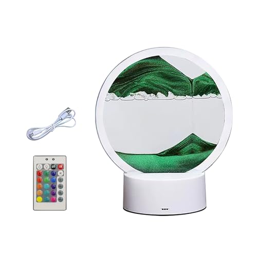 Smart Home Devices Ring 3D Moving Sand Art Desk Lamp 7.87 Inch 360° 15ml Rotating Decorative Creative Art Liquid Motion Living Room Bedroom Desk Lamp (Green, One Size)