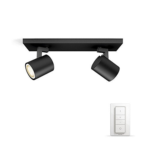 Philips Hue White Ambiance Runner LED Smart Ceiling Bar Light, x2 SpotLights [GU10] with Dimmer Switch, Black, Works with Alexa, Google Assistant and Apple HomeKit