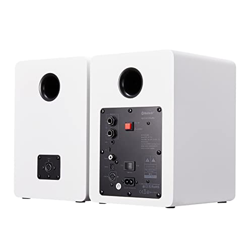 Sanyun SW206 80W Active Dual-Mode Bookshelf Speakers, 4inch Studio Monitor and HiFi Mode, Optical Coaxial TRS Aux Bluetooth 5.0 USB with 24bit DAC, for Home Music System Turntable TV PC Desktop, White