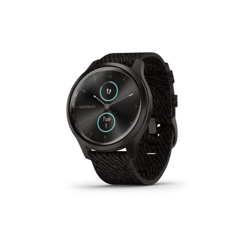 Garmin vívomove Trend, Stylish Hybrid Smartwatch with Health and Fitness functions, Real Watch Hands, Hidden Colour Touchscreen Display and up to 5 days battery life, Graphite and Black