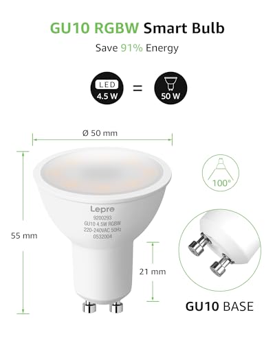 Lepro GU10 Smart Bulb, Dimmable Colour Changing Smart Light Bulb GU10, RGB Warm White WiFi Smart GU10 LED Bulbs, Compatible with Alexa and Google Home, 4.5W = 50W, Pack of 2 (2.4GHz WiFi Only)