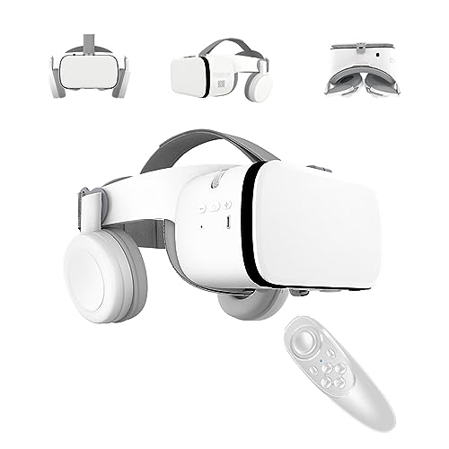 VR Headset for Phone Virtual Reality headsets with Remote Control, Mobile VR 3D Video Glasses Goggles for Movies & Play Games, Compatible for iPhone Android Phones (White)