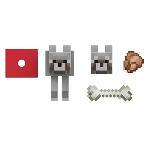 Minecraft Diamond Wolf Action Figure with Accessories Including Magnetic Bone, 5.5-inch Toy Collectible, HLN41