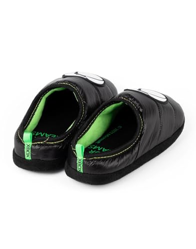 Xbox Slippers for Kids Teens | Boys Girls Game Console Logo House Shoes Merchandise Gifts for Him | Black Green Slip On Loafers 5 UK