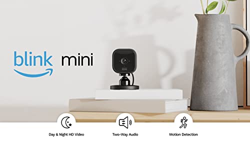 Blink Mini | Indoor plug-in pet security camera, 1080p HD day and night video, motion detection, two-way audio, easy setup, Alexa enabled, Blink Subscription Plan Free Trial — 1 camera (Black)