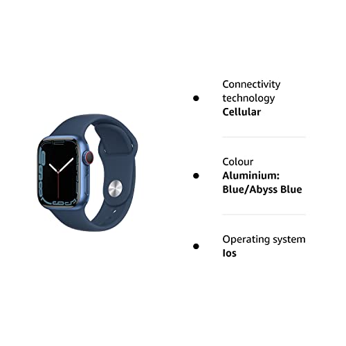 Apple Watch Series 7 (GPS + Cellular, 41mm) - Blue Aluminium Case with Abyss Blue Sport Band (Renewed)