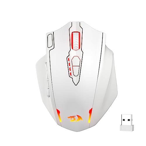 Redragon M913 Impact Elite Wireless Gaming Mouse, 16000 DPI Wired/Wireless RGB Gamer Mouse with 16 Programmable Buttons, 45 Hr Battery and Pro Optical Sensor, 12 Side Buttons MMO Mouse,White