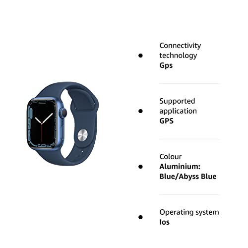 Apple Watch Series 7 (GPS, 41mm) - Blue Aluminium Case with Abyss Blue Sport Band (Renewed)