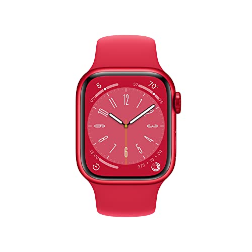 Apple Watch Series 8 (GPS 41mm) Smart watch - (PRODUCT) RED Aluminium Case with (PRODUCT) RED Sport Band - Regular. Fitness Tracker, Blood Oxygen & ECG Apps, Water Resistant