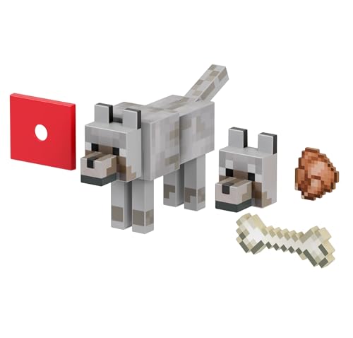 Minecraft Diamond Wolf Action Figure with Accessories Including Magnetic Bone, 5.5-inch Toy Collectible, HLN41