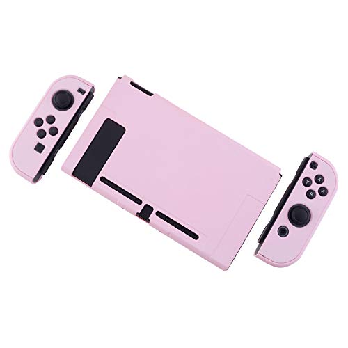 eXtremeRate PlayVital Back Cover for Nintendo Switch Console, NS Joycon Handheld Separable Protector Hard Shell, Dockable Protective Case for Nintendo Switch - Cherry Blossoms Pink