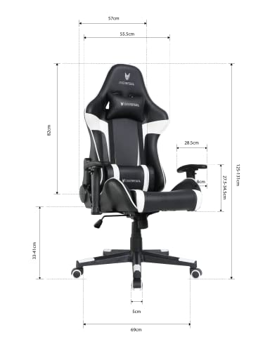 Oversteel - ULTIMET Professional Gaming Chair Leatherette, 2D Armrests, Height Adjustable, Reclining Backrest 180º, Gas Piston Class 3, Up to 120Kg, White