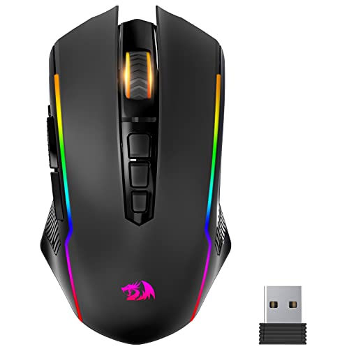 Redragon Gaming Mouse, Wireless Gaming Mouse with 9 Programmable Buttons, RGB Backlit, Rechargeable Wireless Mouse UP to 8000 DPI, Macro Edit, 70Hrs for Laptop, PC, Mac Gamer, Black M910-KS