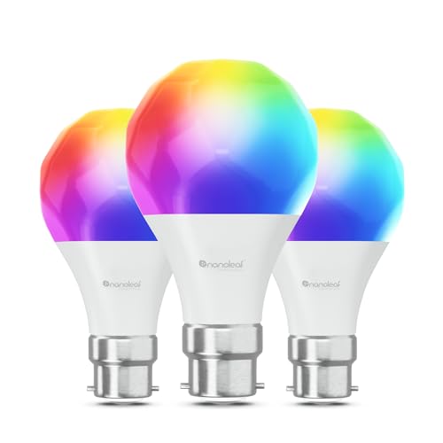Nanoleaf Matter Essentials B22 LED Bulbs, Pack of 3 RGBW Dimmable Smart Bulbs - Matter over Thread, Bluetooth Colour Changing Light Bulbs, Works with Google Apple, Room Decor & Gaming