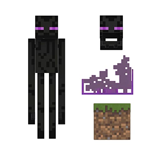 Minecraft Diamond Enderman Action Figure with Accessories Including Flocked Grass Block, 5.5-inch Toy Collectible, HLN40