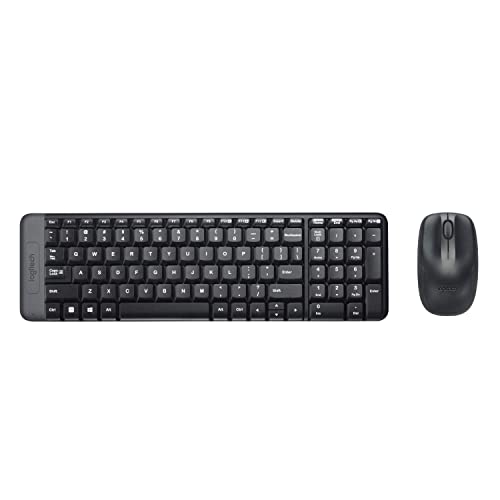 Logitech MK220 Compact Wireless Keyboard and Mouse Combo for Windows, 2.4 GHz Wireless with Unifying USB-Receiver, 24 Month Battery, Compatible with PC, Laptop, QWERTY UK English Layout - Black