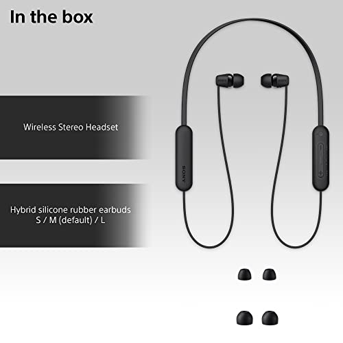 Sony WI-C100 Wireless In-ear Headphones - Up to 25 hours of battery life - Water resistant -Built-in mic for phone calls - Voice Assistant compatible - Reliable Bluetooth® connection - Black (Renewed)