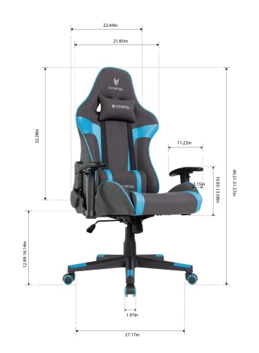 Oversteel - ULTIMET Professional Gaming Chair, Breathable Fabric, 2D Armrests, Height Adjustable, 180° Reclining Backrest, Gas Piston Class 3, Up to 120Kg, Black/Blue