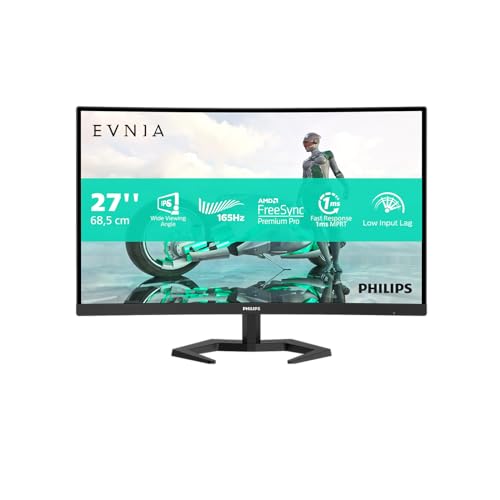 PHILIPS Evnia 27M1N3200ZS - 27 Inch FHD Gaming Monitor, 165Hz, IPS, 1ms, FreeSync Premium, Low inout Lag, Smart image Game mode (1920 x 1080, 250 cd/m, HDMI 2.0 / DP 1.2)