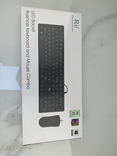 Rii Wired keyboard and mouse, RK105 USB Keyboard and Mouse with Backlit(White Green Blue) for Office Home Business-Full Size Standard UK Layout