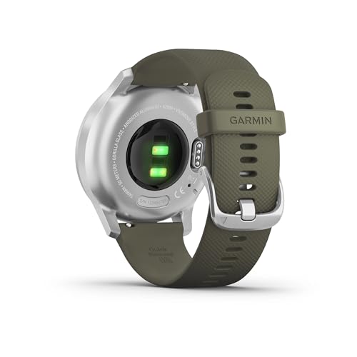 Garmin vívomove Trend, Stylish Hybrid Smartwatch with Health and Fitness functions, Real Watch Hands, Hidden Colour Touchscreen Display and up to 5 days battery life, Silver and Moss