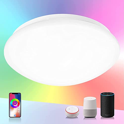 SYLSTAR Smart LED Ceiling Light 20W 1500lm, RGB+CW Color Ambiance, APP or Voice Control, Compatible with Alexa and Google Home, No Hub Required(2.4Gz WiFi + Bluetooth)