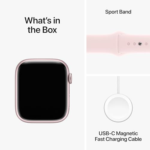 Apple Watch Series 9 [GPS 45mm] Smartwatch with Pink Aluminum Case with Light Pink Sport Band M/L. Fitness Tracker, Blood Oxygen & ECG Apps, Always-On Retina Display, Water Resistant