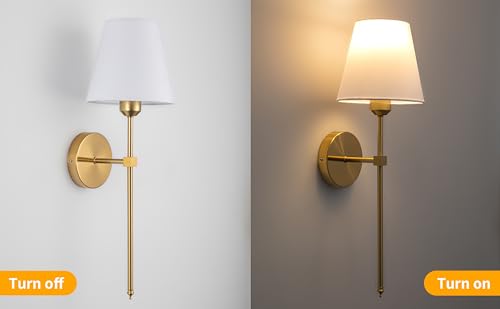 Battery Operated Wall Light Set Of 2，Fabric Wall Sconce Adjustable Angle Lighting not Hardwired Fixture，with Remote Dimmable LED Bulb for Farmhouse Interior Wall Decor (Color : Gold)