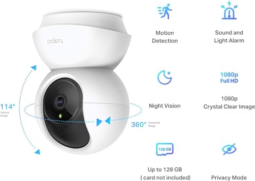Tapo Pan/Tilt Smart Security Camera, Baby Monitor, Indoor CCTV, 360° Rotational Views, Works with Alexa&Google Home, 1080p, 2-Way Audio, Night Vision, SD Storage, Device Sharing (Tapo C200)