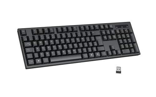cimetech 2.4G Wireless Keyboard, QWERTY UK Full-Size Layout, USB Computer Keyboard with Numeric Keypad & Ergonomic Keys for Desktop/PC/Laptop/Surface/Smart TV/Notebook and Windows - Black