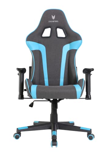 Oversteel - ULTIMET Professional Gaming Chair, Breathable Fabric, 2D Armrests, Height Adjustable, 180° Reclining Backrest, Gas Piston Class 3, Up to 120Kg, Black/Blue