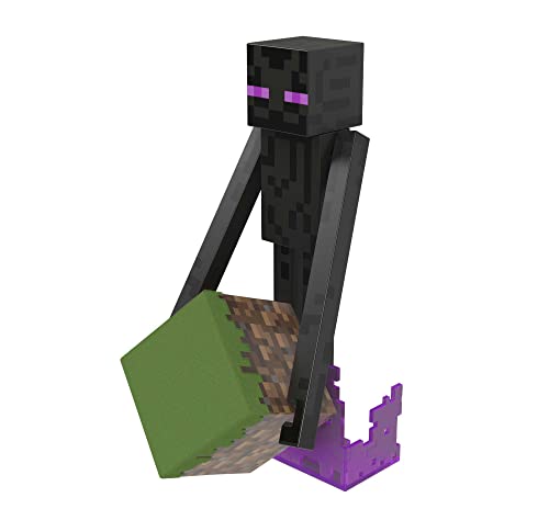 Minecraft Diamond Enderman Action Figure with Accessories Including Flocked Grass Block, 5.5-inch Toy Collectible, HLN40