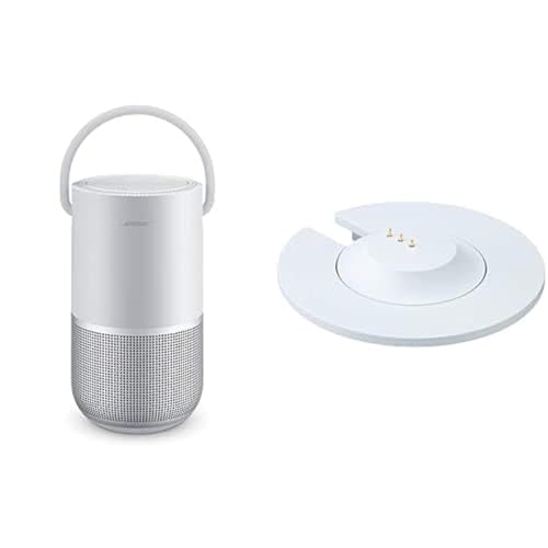 Bose Portable Smart Speaker—With Alexa Voice Control Built in, Silver With Portable Home Speaker Charging Cradle, Silver