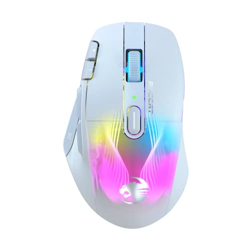 Roccat Kone XP Air – Wireless Gaming Mouse, 19K DPI Optical Sensor, 100h Battery, Charging Dock, AIMO RGB Lighting, White